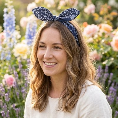 Bandeau cheveux femme bleu foncé imprimé bandana boho pour femme