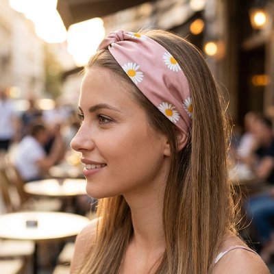 Bandeau cheveux femme rose clair chic motif géométrique