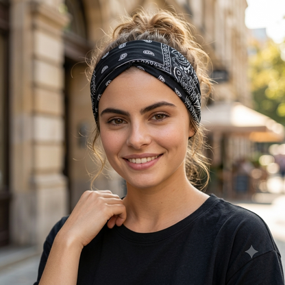 bandeau-cheveux-noir-motif-bandana-paisley-large-elastique-style-turban-style-urbain-femme-coiffure-queue-de-cheval