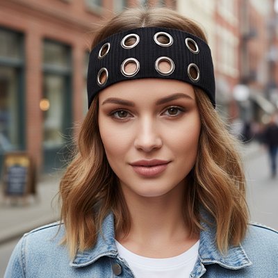 Bandeau noir cheveux balade en ville 