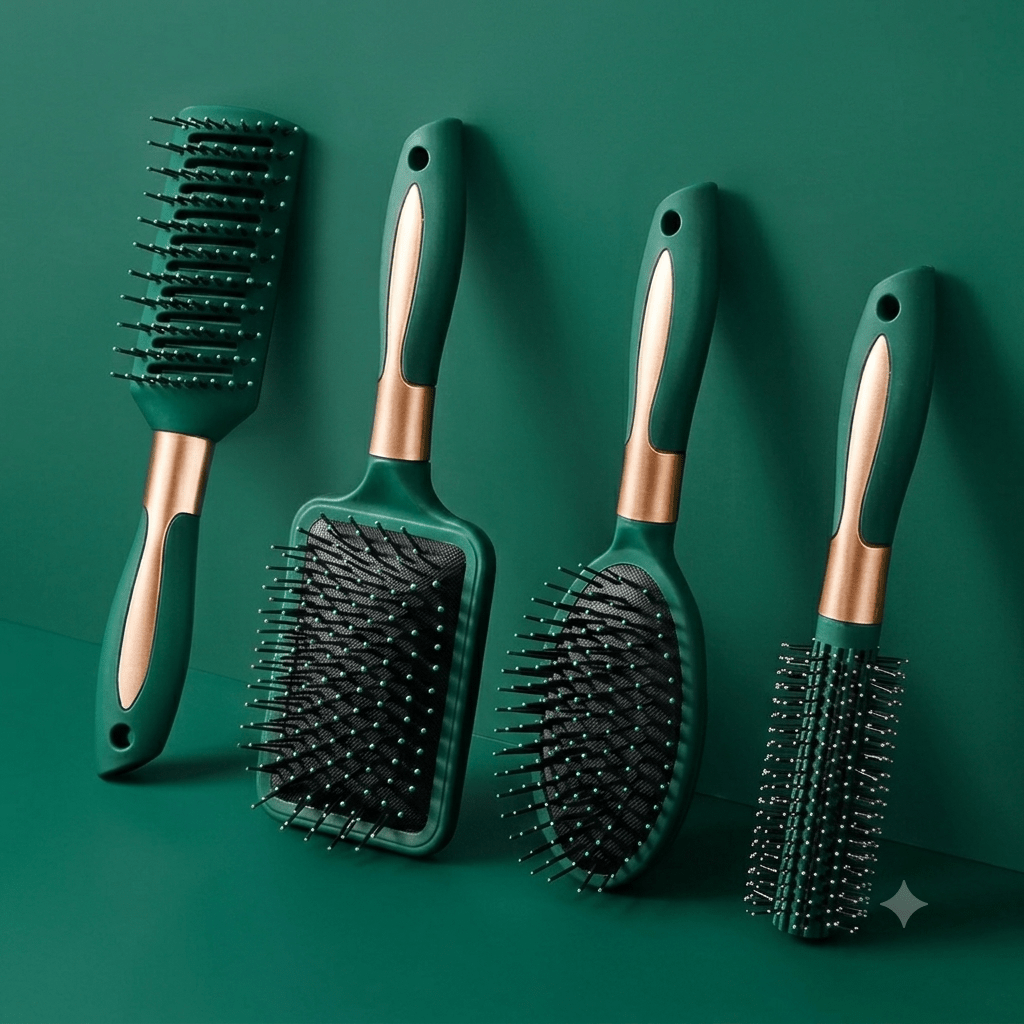 Brosse-a-cheveux-Coffret-complet-4-en-1-de-brosses-a-cheveux-professionnelles-vert-emeraude-et-or-rose.