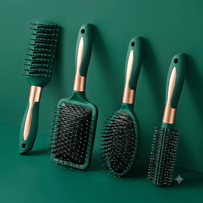 Brosse-a-cheveux-Coffret-complet-4-en-1-de-brosses-a-cheveux-professionnelles-vert-emeraude-et-or-rose.