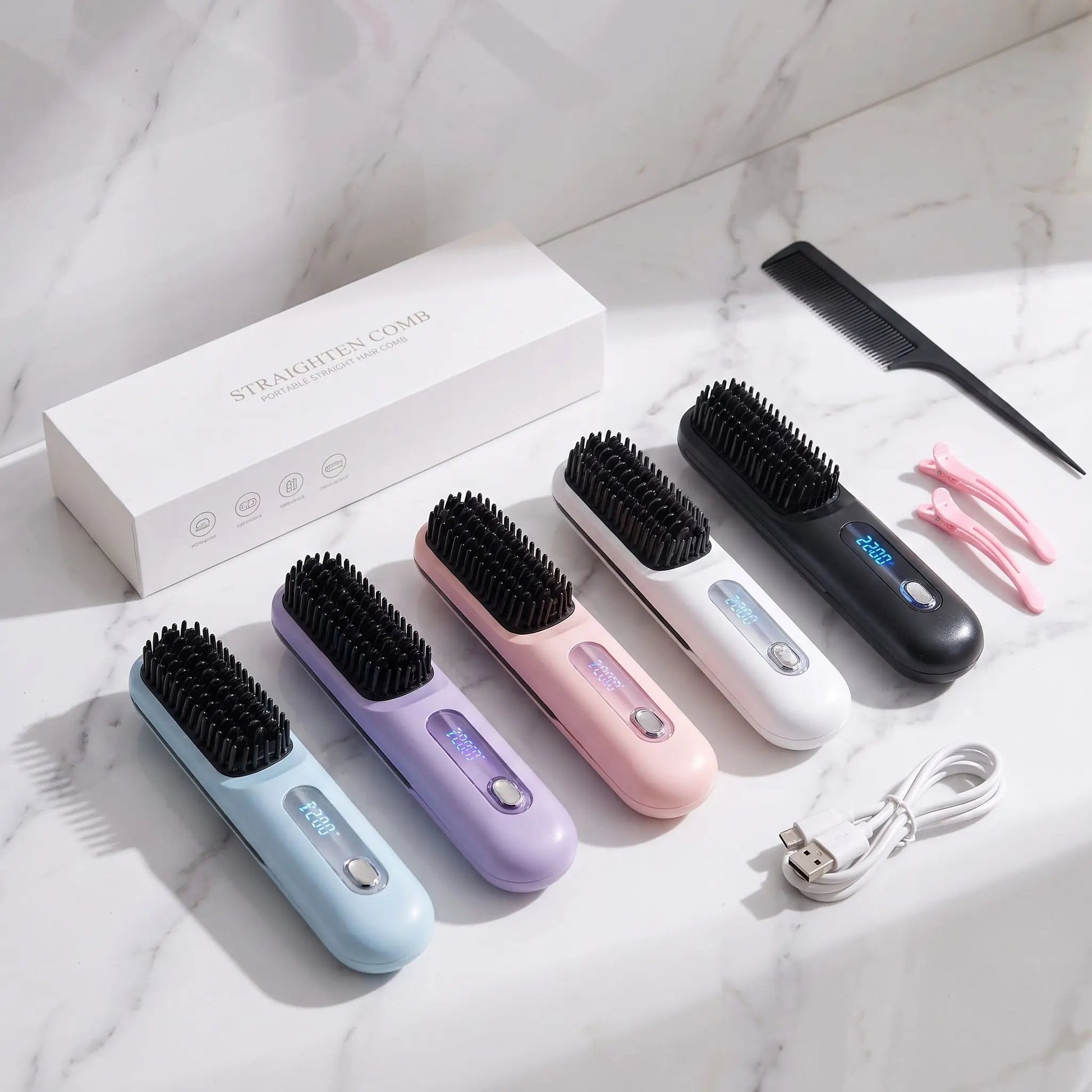Brosse-lissante-chauffante-couleur-pastel-kit-complet-voyage.