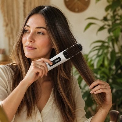 Brosse lissante chauffante blanc voyage